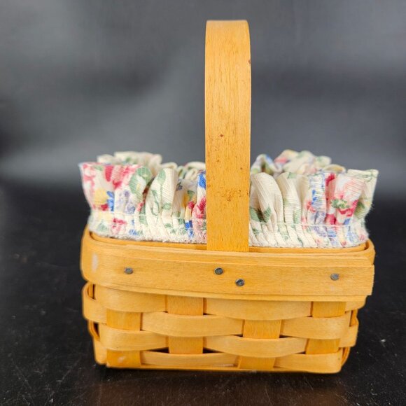 Longaberger 2002 Sm Square Tarragon Wicker Basket Spring Floral Fabric Plastic - Picture 2 of 11